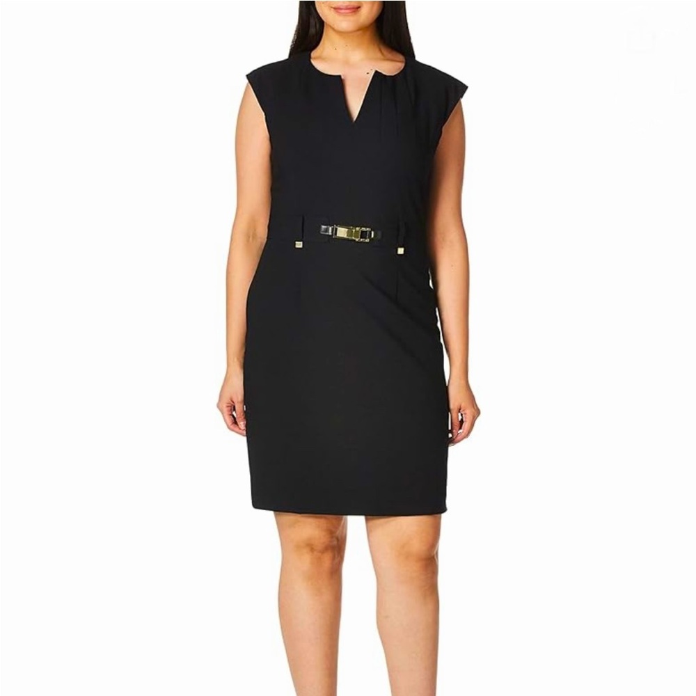 Calvin Klein Women's Black Shift Dress with Gold-Tone Hardware | NWT | Size 8